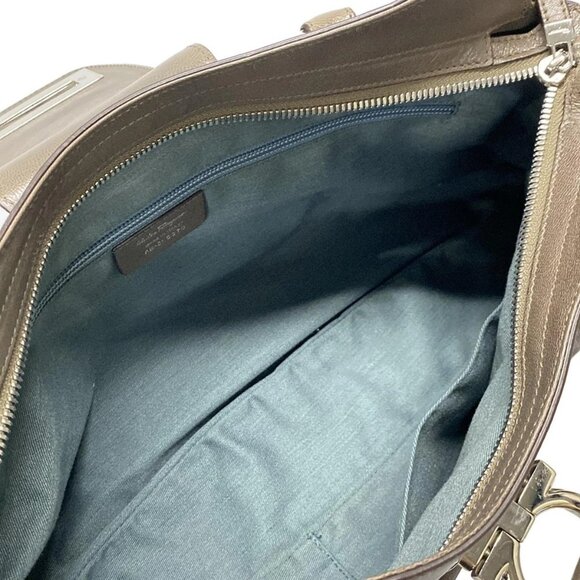 Auth Salvatore Ferragamo Marissa Gray Brown Leather Handbag - Picture 5 of 11